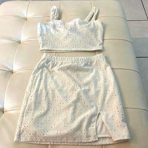 White crop top and skirt